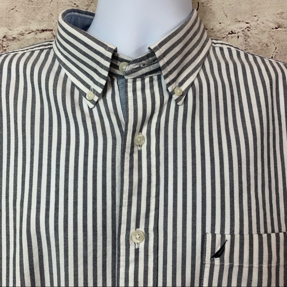 Nautical Gray Striped Button Front Long Sleeve Shirt - Picture 2 of 9